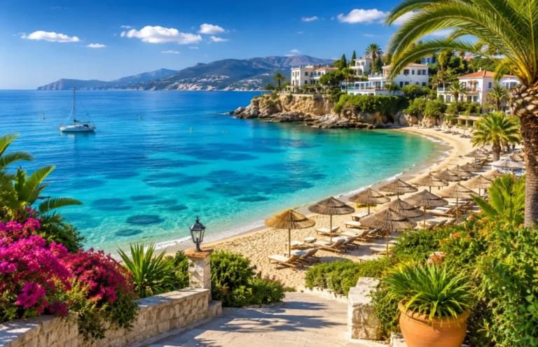 Find My Holiday Coastal holiday destination with turquoise sea and beach